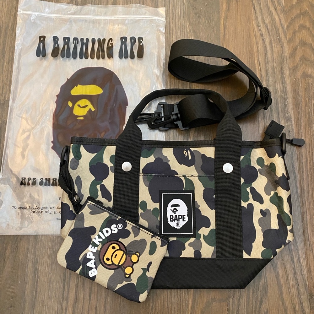 Bape Bags Camo mini tote and Bape card holder pouch